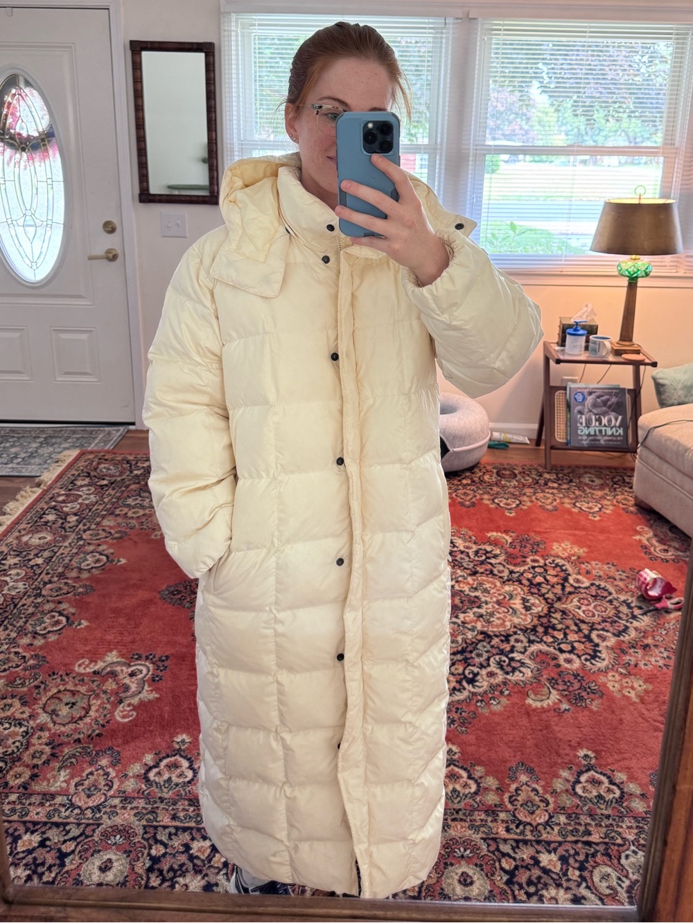 Lands’ End Ivory Goosedown Full-Length Coat Size Medium